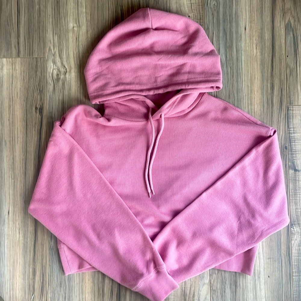 Aritzia Sunday Best cropped waffle knit hoodie.
Pink. Lightly worn. Size s